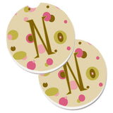 Caroline'S Treasures Letter N Initial Monogram - Tan Dots Set Of 2 Cup Holder Car Coasters Cj1004-Ncarc, 2.56, Multicolor