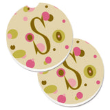 Caroline'S Treasures Letter S Initial Monogram - Tan Dots Set Of 2 Cup Holder Car Coasters Cj1004-Scarc, 2.56, Multicolor