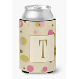 Letter T Initial Monogram - Tan Dots Can Or Bottle Beverage Insulator Hugger