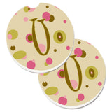 Caroline'S Treasures Letter U Initial Monogram - Tan Dots Set Of 2 Cup Holder Car Coasters Cj1004-Ucarc, 2.56, Multicolor