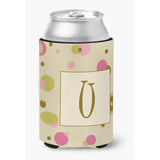 Letter U Initial Monogram - Tan Dots Can Or Bottle Beverage Insulator Hugger