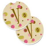 Caroline'S Treasures Letter V Initial Monogram - Tan Dots Set Of 2 Cup Holder Car Coasters Cj1004-Vcarc, 2.56, Multicolor