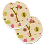 Caroline'S Treasures Letter Y Initial Monogram - Tan Dots Set Of 2 Cup Holder Car Coasters Cj1004-Ycarc, 2.56, Multicolor