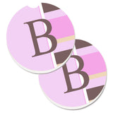 Caroline'S Treasures Letter B Initial Monogram - Pink Stripes Set Of 2 Cup Holder Car Coasters Cj1005-Bcarc, 2.56, Multicolor,