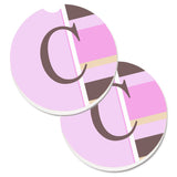 Caroline'S Treasures Letter C Initial Monogram - Pink Stripes Set Of 2 Cup Holder Car Coasters Cj1005-Ccarc, 2.56, Multicolor,