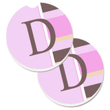 Caroline'S Treasures Letter D Initial Monogram - Pink Stripes Set Of 2 Cup Holder Car Coasters Cj1005-Dcarc, 2.56, Multicolor,