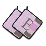 Caroline'S Treasures Letter E Initial Monogram - Pink Stripes Pair Of Pot Holders Cj1005-Epthd, 7.5Hx7.5W, Multicolor