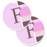 Caroline'S Treasures Letter F Initial Monogram - Pink Stripes Set Of 2 Cup Holder Car Coasters Cj1005-Fcarc, 2.56, Multicolor,