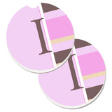 Caroline'S Treasures Letter I Initial Monogram - Pink Stripes Set Of 2 Cup Holder Car Coasters Cj1005-Icarc, 2.56, Multicolor,
