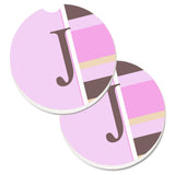 Caroline'S Treasures Letter J Initial Monogram - Pink Stripes Set Of 2 Cup Holder Car Coasters Cj1005-Jcarc, 2.56, Multicolor,