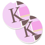 Caroline'S Treasures Letter K Initial Monogram - Pink Stripes Set Of 2 Cup Holder Car Coasters Cj1005-Kcarc, 2.56, Multicolor,