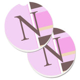 Caroline'S Treasures Letter N Initial Monogram - Pink Stripes Set Of 2 Cup Holder Car Coasters Cj1005-Ncarc, 2.56, Multicolor,