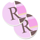 Caroline'S Treasures Letter R Initial Monogram - Pink Stripes Set Of 2 Cup Holder Car Coasters Cj1005-Rcarc, 2.56, Multicolor,