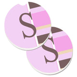 Caroline'S Treasures Letter S Initial Monogram - Pink Stripes Set Of 2 Cup Holder Car Coasters Cj1005-Scarc, 2.56, Multicolor,