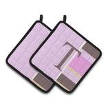 Caroline'S Treasures Letter T Initial Monogram - Pink Stripes Pair Of Pot Holders Cj1005-Tpthd, 7.5Hx7.5W, Multicolor