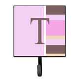 Caroline'S Treasures Cj1005-Tsh4 Letter T Initial Monogram-Pink Stripes Leash Holder Or Key Hook, Small, Multicolor