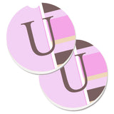Caroline'S Treasures Letter U Initial Monogram - Pink Stripes Set Of 2 Cup Holder Car Coasters Cj1005-Ucarc, 2.56, Multicolor,