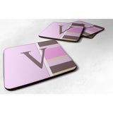 Caroline'S Treasures Cj1005-Vfc Monogram-Pink Stripes Foam Coasters (Set Of 4), Initial Letter V, 3.5 H X 3.5 W, Multi
