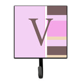 Caroline'S Treasures Cj1005-Vsh4 Letter V Initial Monogram-Pink Stripes Leash Holder Or Key Hook, Small, Multicolor