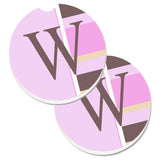 Caroline'S Treasures Letter W Initial Monogram - Pink Stripes Set Of 2 Cup Holder Car Coasters Cj1005-Wcarc, 2.56, Multicolor,
