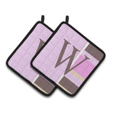 Caroline'S Treasures Letter W Initial Monogram - Pink Stripes Pair Of Pot Holders Cj1005-Wpthd, 7.5Hx7.5W, Multicolor