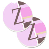Caroline'S Treasures Letter Z Initial Monogram - Pink Stripes Set Of 2 Cup Holder Car Coasters Cj1005-Zcarc, 2.56, Multicolor,