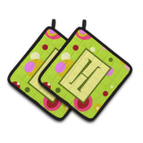 Caroline'S Treasures Letter H Monogram - Lime Green Pair Of Pot Holders Cj1010-Hpthd, 7.5Hx7.5W, Multicolor