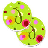 Caroline'S Treasures Letter J Monogram - Lime Green Set Of 2 Cup Holder Car Coasters Cj1010-Jcarc, 2.56, Multicolor