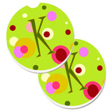 Caroline'S Treasures Letter K Monogram - Lime Green Set Of 2 Cup Holder Car Coasters Cj1010-Kcarc, 2.56, Multicolor