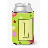 Letter L Initial Monogram - Green Can Or Bottle Beverage Insulator Hugger