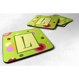 Caroline'S Treasures Cj1010-Lfc Monogram-Green Foam Coasters (Set Of 4), Initial Letter L, 3.5 H X 3.5 W, Multicolor