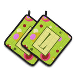 Caroline'S Treasures Letter L Monogram - Lime Green Pair Of Pot Holders Cj1010-Lpthd, 7.5Hx7.5W, Multicolor