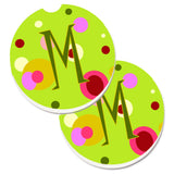 Caroline'S Treasures Letter M Monogram - Lime Green Set Of 2 Cup Holder Car Coasters Cj1010-Mcarc, 2.56, Multicolor