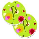 Caroline'S Treasures Letter P Monogram - Lime Green Set Of 2 Cup Holder Car Coasters Cj1010-Pcarc, 2.56, Multicolor