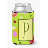 Letter P Initial Monogram - Green Can Or Bottle Beverage Insulator Hugger