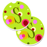 Caroline'S Treasures Letter S Monogram - Lime Green Set Of 2 Cup Holder Car Coasters Cj1010-Scarc, 2.56, Multicolor