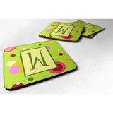 Caroline'S Treasures Cj1010-Wfc Monogram-Green Foam Coasters (Set Of 4), Initial Letter W, 3.5 H X 3.5 W, Multicolor