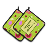 Caroline'S Treasures Letter W Monogram - Lime Green Pair Of Pot Holders Cj1010-Wpthd, 7.5Hx7.5W, Multicolor