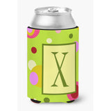 Letter X Initial Monogram - Green Can Or Bottle Beverage Insulator Hugger