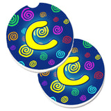 Caroline'S Treasures Letter C Initial Monogram - Blue Swirls Set Of 2 Cup Holder Car Coasters Cj1011-Ccarc, 2.56, Multicolor