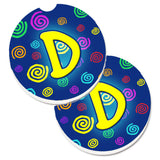 Caroline'S Treasures Letter D Initial Monogram - Blue Swirls Set Of 2 Cup Holder Car Coasters Cj1011-Dcarc, 2.56, Multicolor