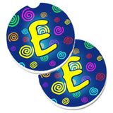 Caroline'S Treasures Letter E Initial Monogram - Blue Swirls Set Of 2 Cup Holder Car Coasters Cj1011-Ecarc, 2.56, Multicolor