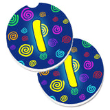 Caroline'S Treasures Letter I Initial Monogram - Blue Swirls Set Of 2 Cup Holder Car Coasters Cj1011-Icarc, 2.56, Multicolor