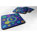 Caroline'S Treasures Cj1011-Lfc Monogram-Blue Swirls Foam Coasters (Set Of 4), Initial Letter L, 3.5 H X 3.5 W, Multic