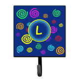 Caroline'S Treasures Cj1011-Lsh4 Letter L Initial Monogram-Blue Swirls Leash Holder Or Key Hook, Small, Multicolor
