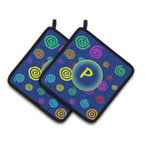 Caroline'S Treasures Letter P Initial Monogram - Blue Swirls Pair Of Pot Holders Cj1011-Ppthd, 7.5Hx7.5W, Multicolor
