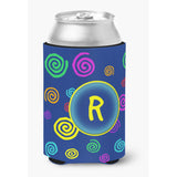Letter R Initial Monogram - Blue Swirls Can Or Bottle Beverage Insulator Hugger