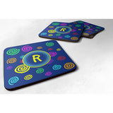 Caroline'S Treasures Cj1011-Rfc Monogram-Blue Swirls Foam Coasters (Set Of 4), Initial Letter R, 3.5 H X 3.5 W, Multic