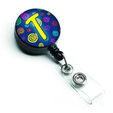 Caroline'S Treasures Letter T Initial Monogram, Blue Swirls Retractable Badge Reel, Multicolor (Cj1011-Tbr)