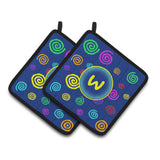 Caroline'S Treasures Letter W Initial Monogram - Blue Swirls Pair Of Pot Holders Cj1011-Wpthd, 7.5Hx7.5W, Multicolor